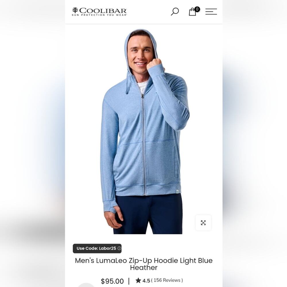 Coolibar mens blue LumaLeo full zip uv protectant sun hoodie Med